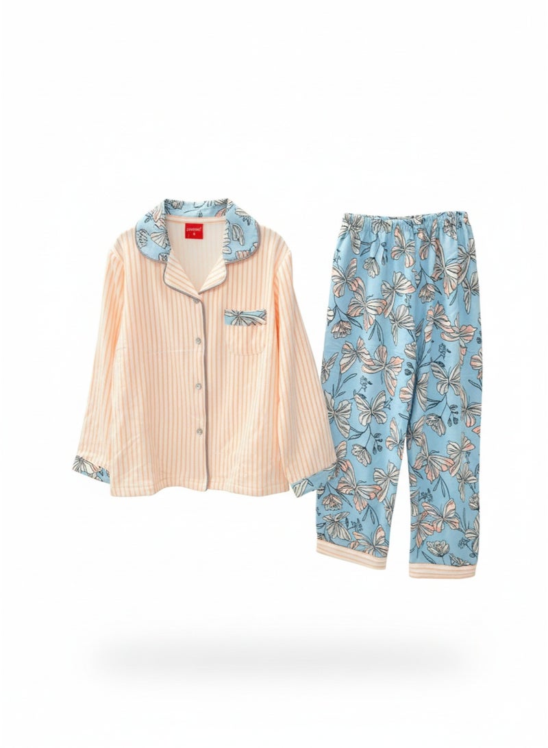 Joanna Girls Cotton Night Suit Set, Solid Plain Full Sleeve Top and Pajama, Soft Comfortable Kids Nightwear Sleepwear - Image 2